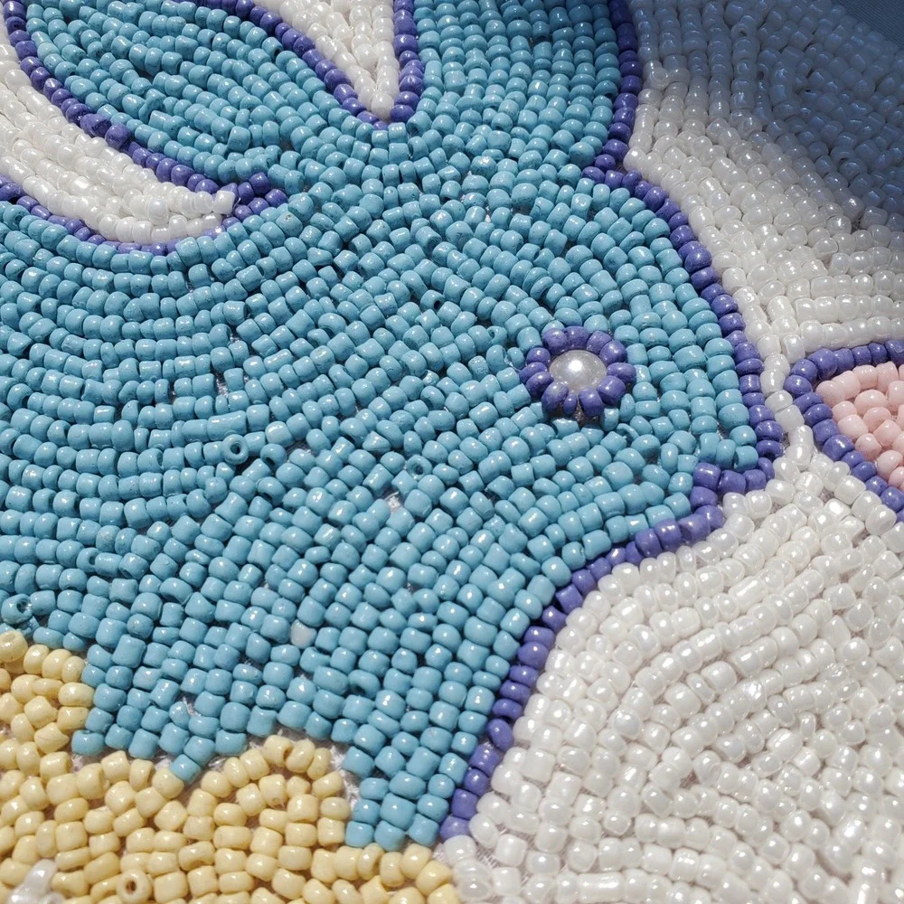 Bedding Craft Beaded Table Runner Easter Bunny Butterfly Floral Pastel 13x36